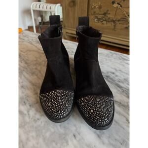 The Shoe Box Studded Cap Toe Zip Back Suede Ankle Boots
